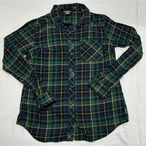 Eddie Bauer Flannel Shirt Womens Small Green Tartan Plaid 100% Cotton‎ Winter
